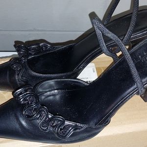 JL Studio Ruffle design open back High heel pump,Size: 9.5 Wide,Color:Black